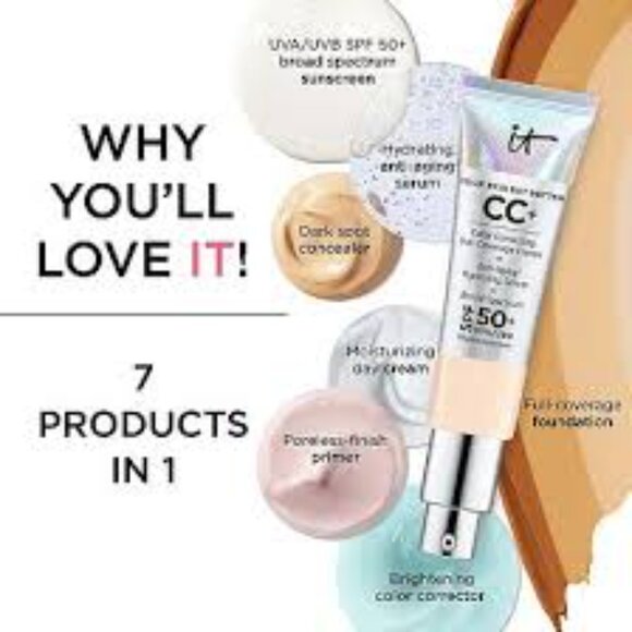 IT Cosmetics CC+ Cream Full Coverage Color Corrector 50+ Light Mediu🆕😮‍💨⚡🚚 - Picture 9 of 12